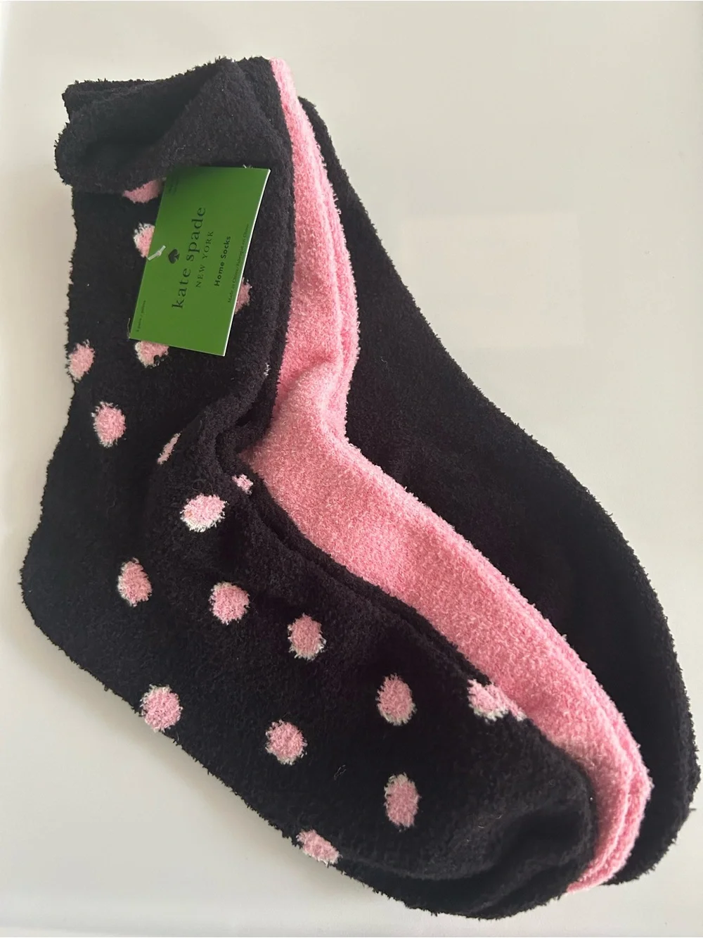 Kate Spade New York Cozy Fuzzy Home Socks 3-Pack Black Pink Polka Dot OSFM NWT